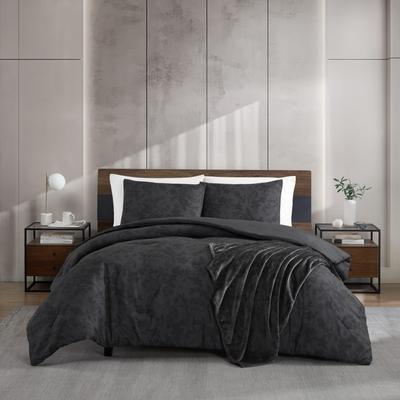 Kenneth Cole Silhouette Floral Charcoal Reversible Comforter Bonus Set