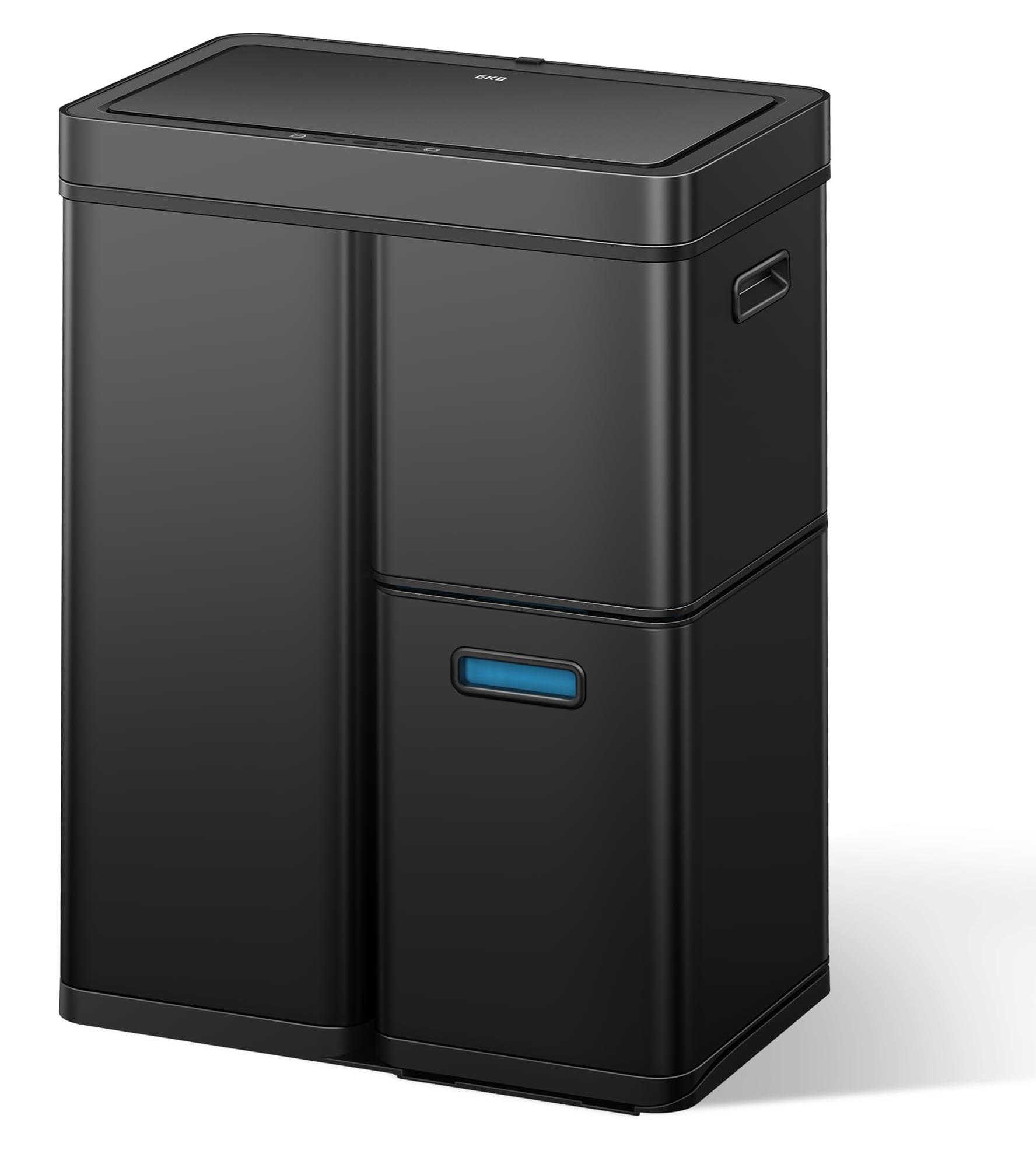 EKO Mülleimer mit 3 Fächer, 2 x 15 L und 30 L, Recycler Mülleimer mit Sensor, 3