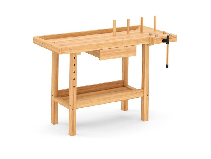 Werkbank mit Schraubstock Holz 126 x 50 cm