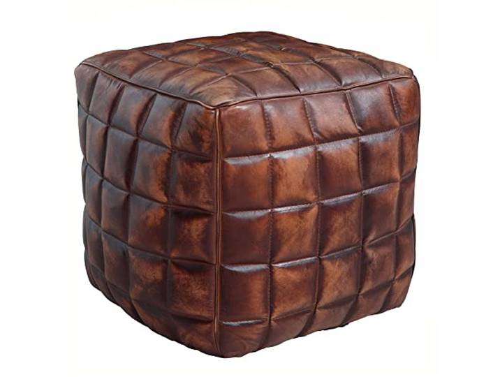 FineBuy Sitzwürfel 39x39x41 cm Echtleder Braun, Ottomane Polsterhocker orientalisch, Pouf gemütlich fürs Wohnzimmer, Fußhocker aus Leder, Sitzhocker handgefertigt