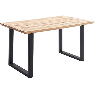 Esstisch MCA LIVING "Palais Esstisch", beige (naturfarben, schwarz, naturfarben), B:140cm H:77cm T:90cm, Zerreiche, durchgehende Lamelle, Tische, Esstisch, durchgehende Lamelle aufgedoppelt