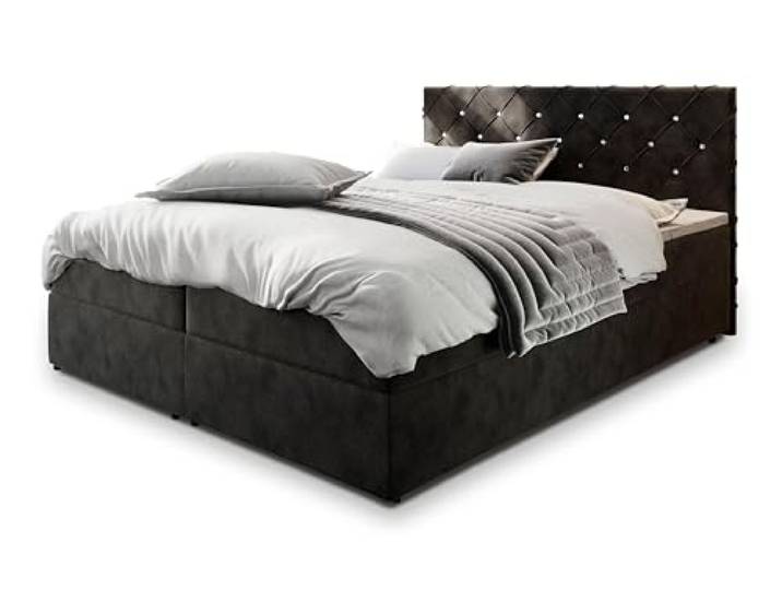 Masseno Boxspringbett Riva 200x200 cm Komplett-Set mit Matratze und Topper, Polsterbett mit Zwei Bettkästen -Schwarz, Magic Velvet 2219