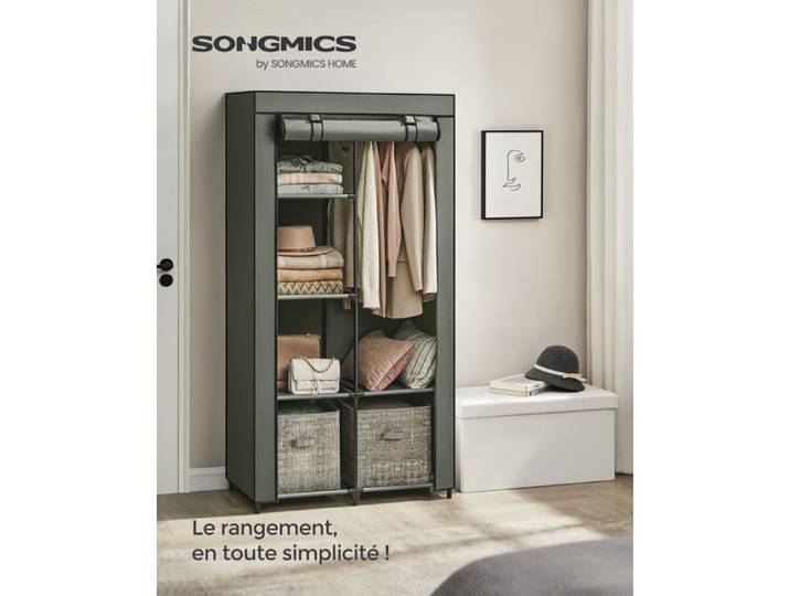 SOngMICs armoire à Vêtements Penderie 1 Tringle à Vêtements 6 Niveaux Tissu Non-tissé Cadre Métallique 45 x 88 x 168 cm pour