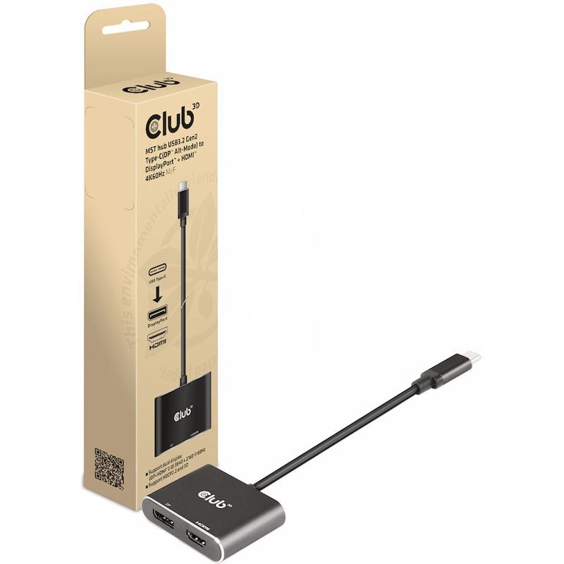 Club3D USB-Hub USB 3.2 Typ C > DP/HDMI 4K60Hz St/Bu retail