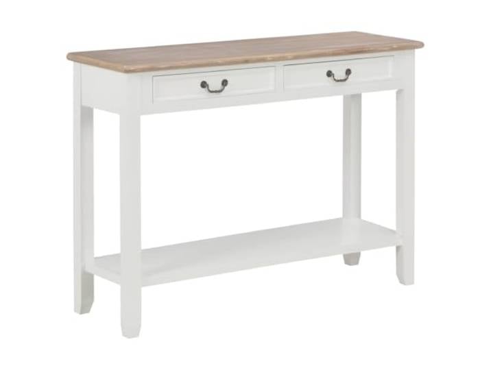 Konsolentisch Weiß 110x35x80 cm Holz mit 2 Schubladen und Regalboden MDF und Kiefernholz, Paulownia-Furnier, 2 Schubladen, Regalboden, vielseitig nutzbar