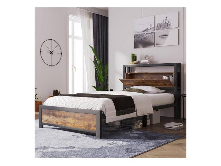 LuxusKollektion Einzelbett Einzelbett 90x200 Metall Kopfteil Stauraum