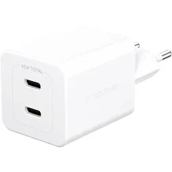 empowerTM by PanzerGlass® Turbo 45W Ladegerät inkl. 2 x USB-C, EU Anschluss, Silber Weiss
