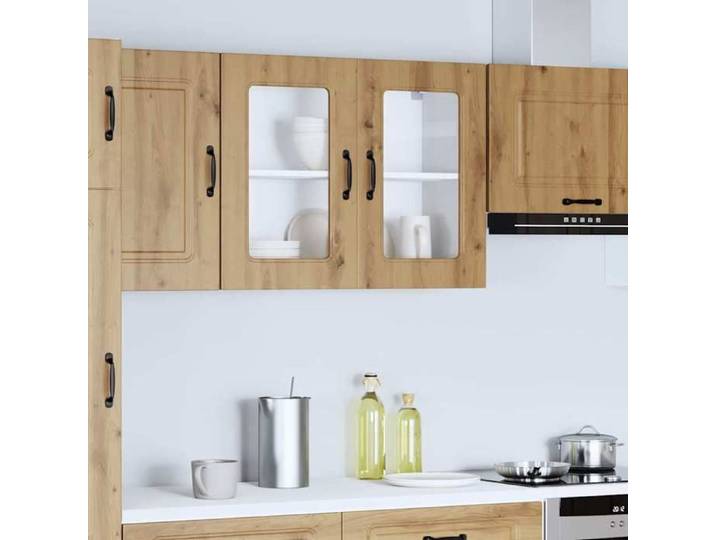 1 PC Buffet Cuisine vaisselier Moderne Armoire murale de cuisine avec porte vitrée  Kalmar  Chêne artisanal Bois d'ingénierie@8391