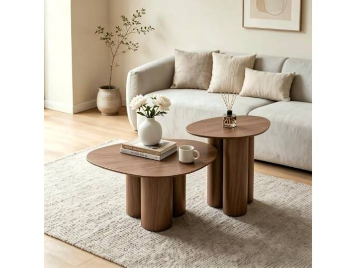 Couchtisch‑Set 2‑teilig, Couchtisch & Beistelltisch mit Echt‑Furnier, modernes Design für Wohnzimmer (Walnussfarbe)