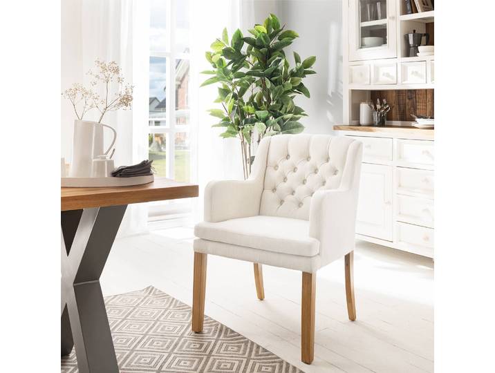 Armlehnenstuhl 60 x 87 x 67cm Webstoff Kyra: Weiß Weiß/Weiß