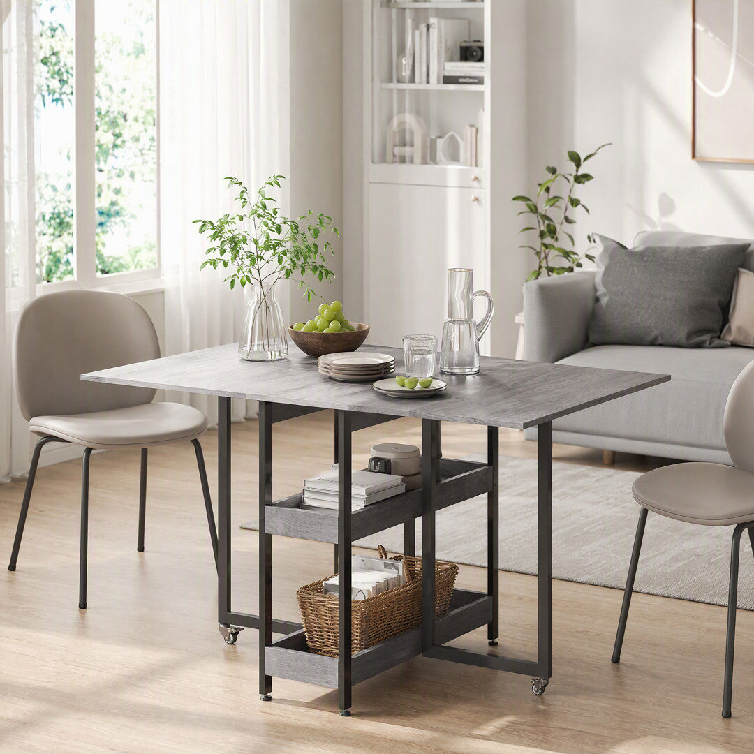 17 Stories HOMCOM Folding Dining Table, Drop Leaf Table w/ Open Compartments Grey/Black