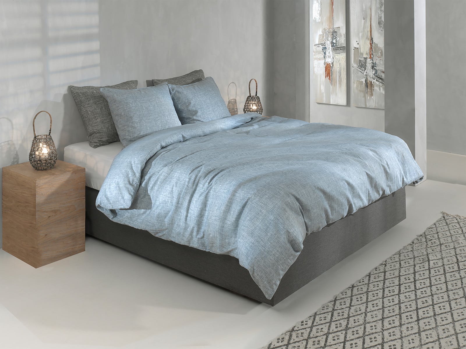 home24 Flanellen beddengoed set blauw met dekbedovertrek en kussenslopen