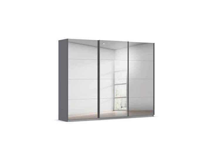 Rauch Möbel KULMBACH, Schwebetürenschrank, Grau metallic, Breite 271 cm Kleiderschrank mit Schwebetüren, Schiebetüren, 3-türig, mit Spiegel, Zubehör Premium, Schlafzimmer, Jugendzimmer, Garderobe