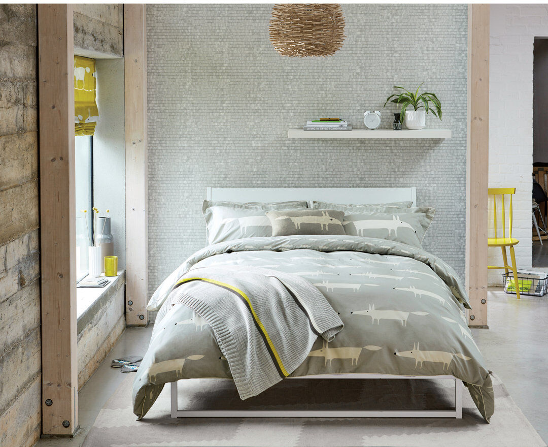 SCION Mr Fox Cotton Animal Print Duvet Cover Set Silver King Duvet Cover + 2 Pillowcases