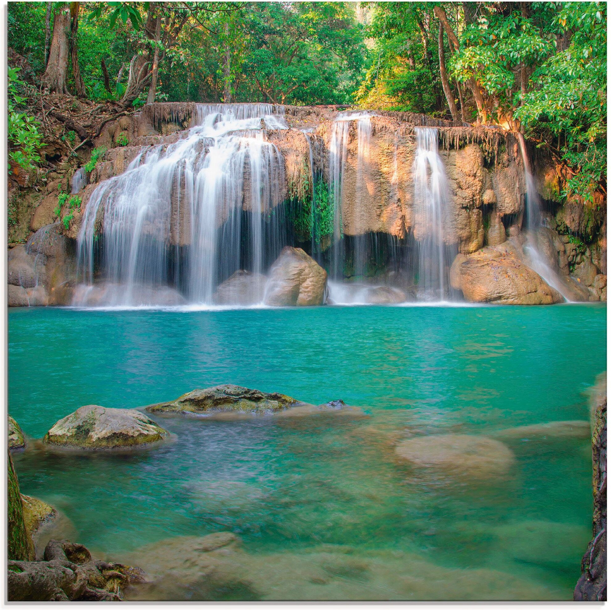 Glasbild ARTLAND "Wasserfall im Wald National Park", grün (farbe bild(er): grün), B:30cm H:30cm, Bilder, Glasbild, in verschiedenen Grössen farbe bild(er): grün B/H/T: 30cm x 30cm, Glasbild Gewässer, 1 Stk.