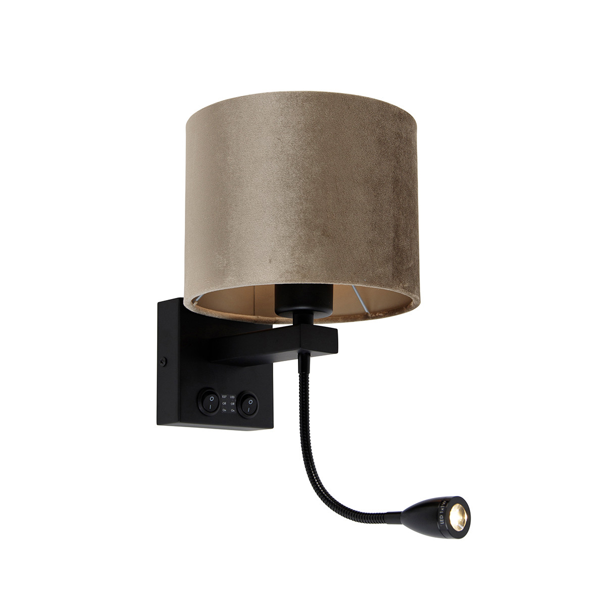 Brescia Combi Wandlamp zwart met taupe velours kap van Qazqa