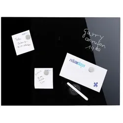 Relaxdays Schwarze Magnettafel aus Glas Schwarz
