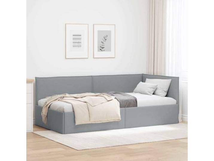 RJPLMFV Eckbettgestell, Hellgrau, 80 x 200 cm, Stoff L-Design, umwandelbares Schlafsofa, inklusive Lattenrost, verstellbarer Kopf, Trockenreinigung