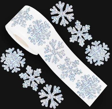 Inspire Daily Merch Laser Silver Winter Snowflake Stickers Roll Of Christmas Waterproof Self Adhesive Laser Silver Winter Snowflake Stickers Roll Of Christmas Waterproof Self Adhesive