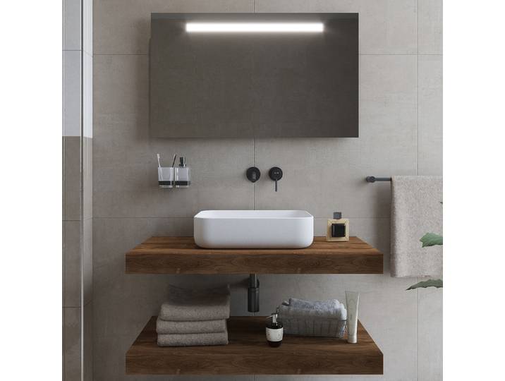 Pack complet Mitigeur lavabo mural noir mat + Vasque 50 x 39 x 13 cm blanc mat + plan vasque 120x8x50 cm brun foncé + siphon