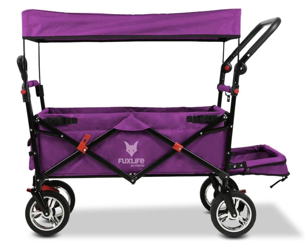 FUXLIFE Fuxtec FX-CT800 Komfort inklapbare bollewagen met zonnedak en paarse binnenruimteverlenging