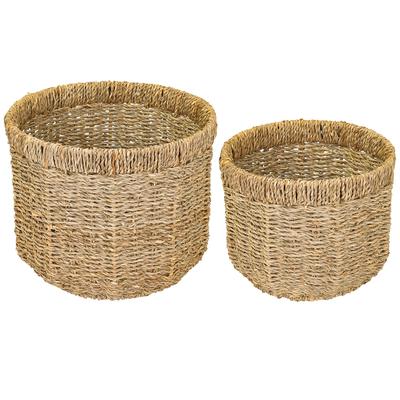 HMF Aufbewahrungskorb geflochten aus Seegras, Korb zur Aufbewahrung für Badezimmer und Wohnbereich, 2er Set, Durchmesser 25 + 30 cm