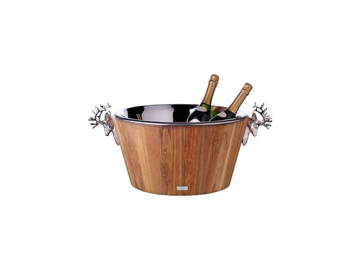 XL Premium Sektkühler „Franklin“ aus Teakholz & Edelstahl glänzend vernickelt Silber, Natural EDZARD