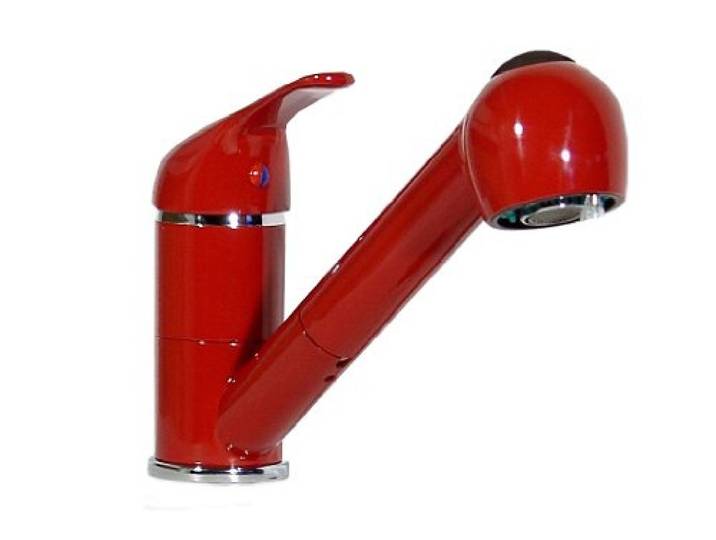 Einhebel Küchenarmatur, Spültisch, Armatur, Wasserhahn mit Geschirrbrause, rot