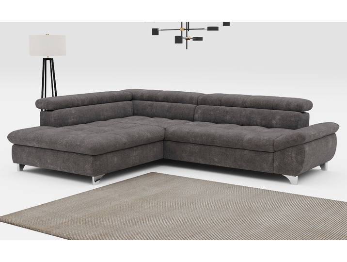 Ecksofa, Struktur, Grau (Graphite) 312×234 cm, Verstellbare Kopfstützen, Ottomane Links, Cotta