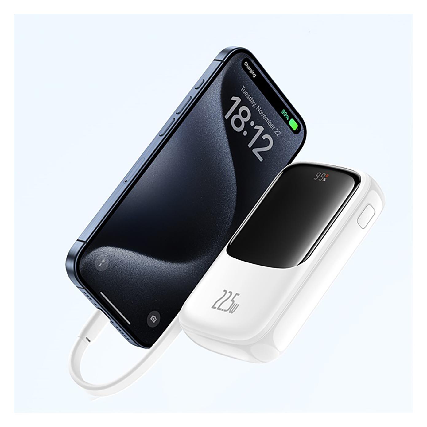 Baseus Qpow Pro+ Power Bank 22.5W 10000mAh USB-C - White (10000 mAh, 22.50 W, 37 Wh) (P10067101213-00)
