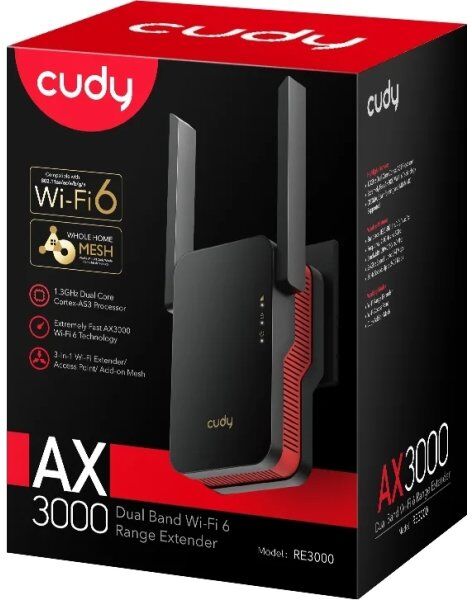 Cudy Wi-Fi Forlænger Re3000 Ax3000 Mesh, Sort