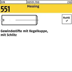 Gewindestift DIN 551 Kegelkuppe/Schlitz M4x 12 Messing 100 Stück