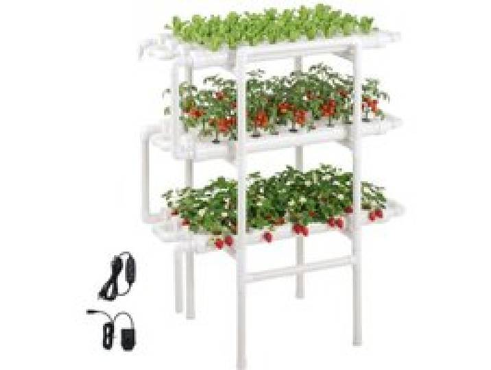 VEVOR Kit de Culture Hydroponique NFT Système Hydroponique à 3 Niveaux avec 108 Emplacements pour Jardin Intérieur Culture de Légumes Fruits Herbes, Tubes en PVC-U Anti-Lumière, Irrigation Programmée
