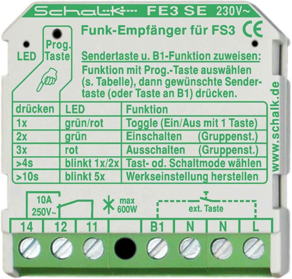 Schalk Funk-Empfängerschalter 1-Kanal UP, 18,5mm FE3 SE (230V AC) (FE3SE9)