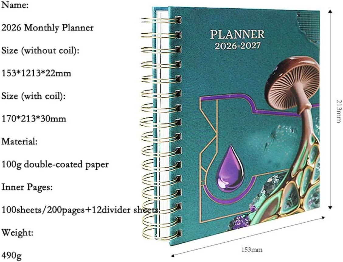 INF 2026 Englischer Planer - Hardcover Spiralnotizbuch mit Registerkarten & dickem Papier