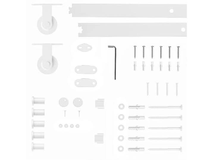 HOMCOM 200cm Kit porte coulissante garage placard Blanc Kit d'accessoires pour porte coulissante\, 2 rails en acier au carbone\, guide de sol\, 2 butées\, dispositif antidérapant