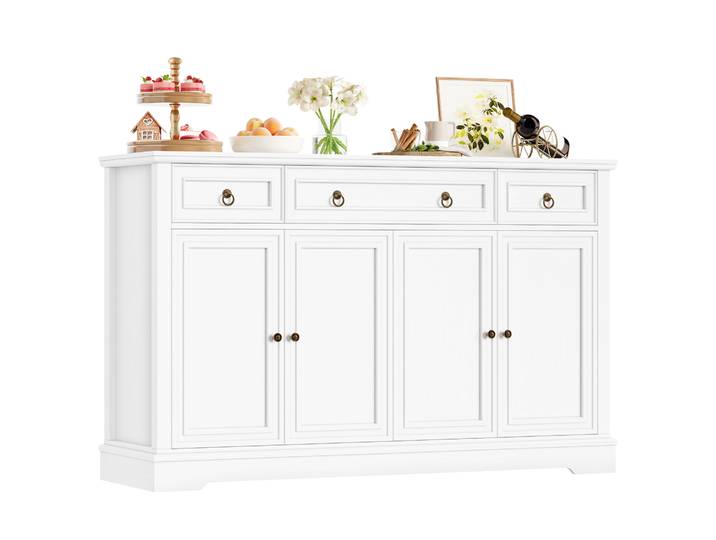 Getone Buffet Cuisine, Meuble de Cuisine Rangement, Buffet Salon avec 4 Portes 3 Tiroirs,Buffet Salon, Meuble de Rangement pour Chambre Salle à Manger Étagère Réglable 134x40x87cm Blanc/Rétro