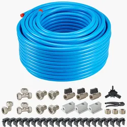 VEVOR Luftkompressor-Leitungssatz, 91,44mx19,05mm, HDPE-Aluminium-Druckluftrohrsystem, auslaufsicher, druckbeständig & einfach zu installieren, Druckluftleitungssatz für Garagen & Werkstätten, blau