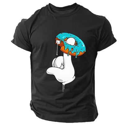 Herren Grafik T-Shirt Kurzarm Lustige Cartoon Hand Tropfende Donut Design Süße Leckerei Foodie Stil
