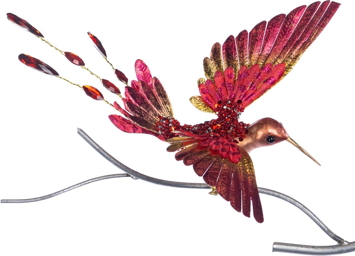 Goodwill Kerstbal Vogel-Kolibrie op Klip - Rood-Goud - 20 cm