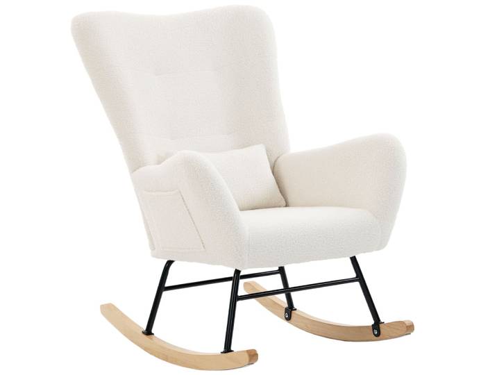 Fauteuil à bascule dossier haut peluche teddy crème