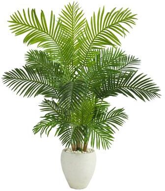 Nearly Natural "62"" Hawaii Palm Artificial Tree in White Planter"