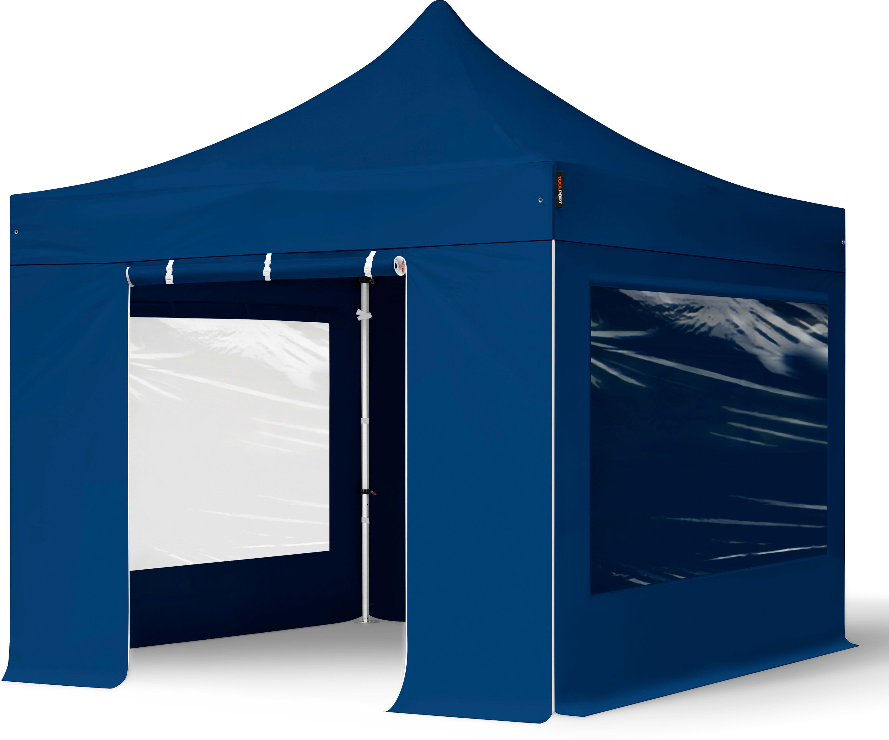 TOOLPORT 3x3m PES 800 Pop up gazebo PROFESSIONAL Aluminium 40 mm, incl. 4 side panels with Panorama Windows, blue - (600156)