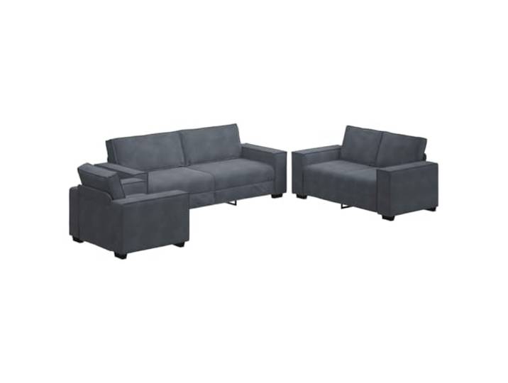 Todiikf 3-TLG Sofagarnitur Dunkelgrau Samt Couch Set mit Sessel Elegantes Polstermöbel Set für Wohnzimmer und Büro mit dicker Schaumstoff Polsterung und breiten Armlehnen