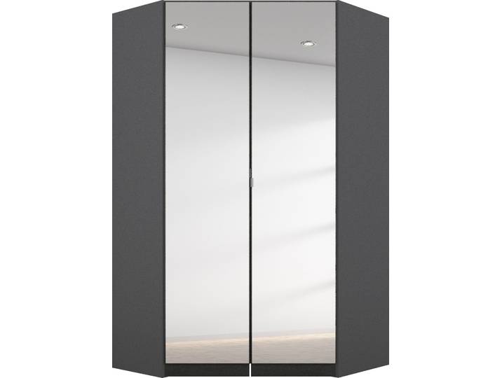 Eckkleiderschrank RAUCH Kleiderschrank Schrank Garderobe Garderobenschrank Eckschrank HOMBURG , grau (graumetallic), B:117cm H:197cm T:104cm, Holzwerkstoff, Schränke, Eckkleiderschrank, voll aufgelegter Spiegel, Vollausstattung viel Platz MADE IN GERMANY