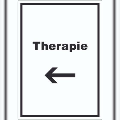 HB-Druck Therapie Aufkleber mit Text und Richtungspfeil links Raum Behandlung hochkant A1 (594x841mm)