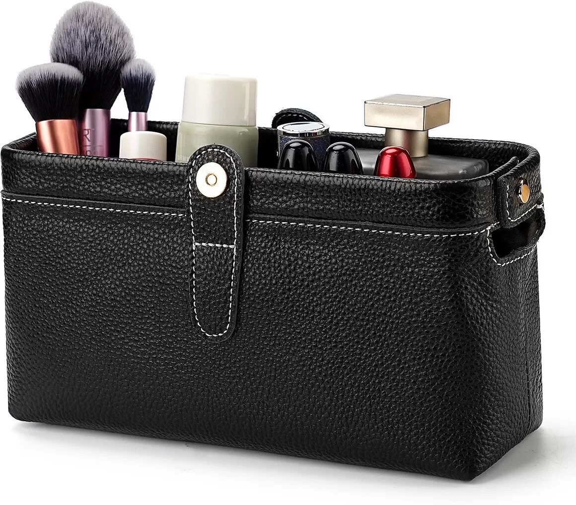 INF Organisateur de Voyage Multifonctionnel en Cuir Véritable - Noir