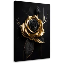 LEINWANDBILD Goldene Rose auf schwarzem Hintergrund 70x100cm