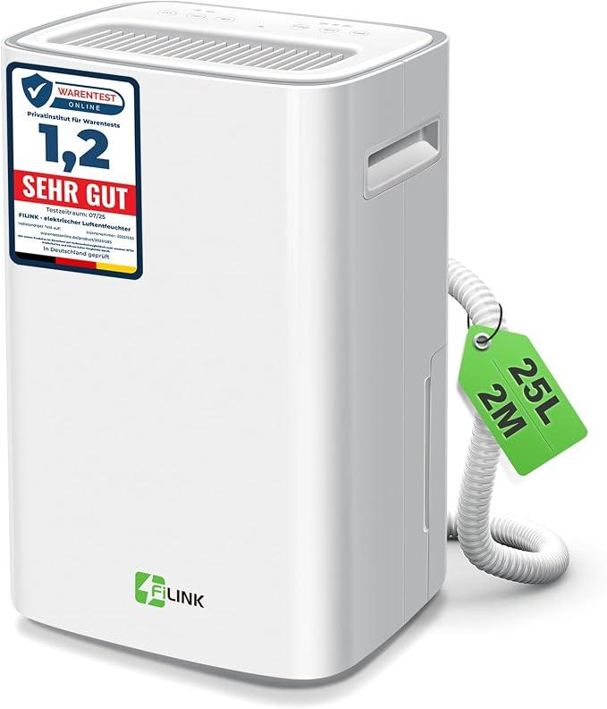 Luftentfeuchter, Luftentfeuchter Elektrisch 25L/24h, Kindersicherung, Überlaufschutz, Automatischer Neustart, 150 m? (50 m?), Leiser Raumentfeuchter für Wohnung, Badezimmer, Keller