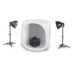Kaiser Fototechnik Desktop-Aufnahme-Set, mit CubeStudio 90x90x90 cm (5894), Beleuchtungs-Set (5862) und 2x Energiesparlampe 25 W (3110)